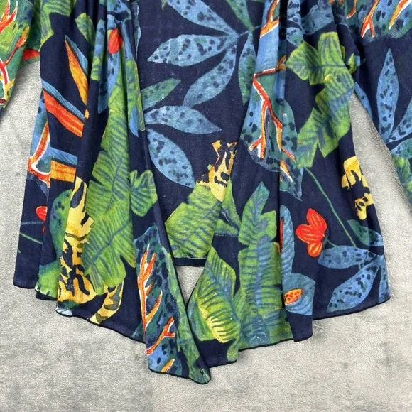 NIC+ZOE Cardigan Sweater Womens M Jungle Print 4-Way Linen Blend Open Waterfall - Picture 5 of 10